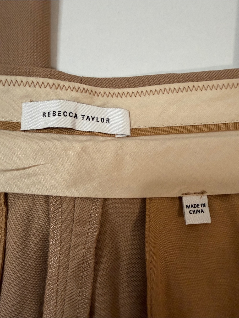 Rebecca Taylor Cavalry Twill Pant - Wool Blend Wide Leg Cropped Tan Khaki - Picture 11 of 15